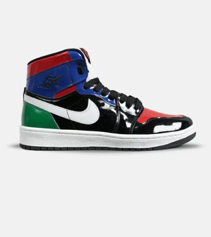 کتانی ساقدار زنانه و مردانه مشکی آبی قرمز ورنی Nike air jordan 1 مدل 6618